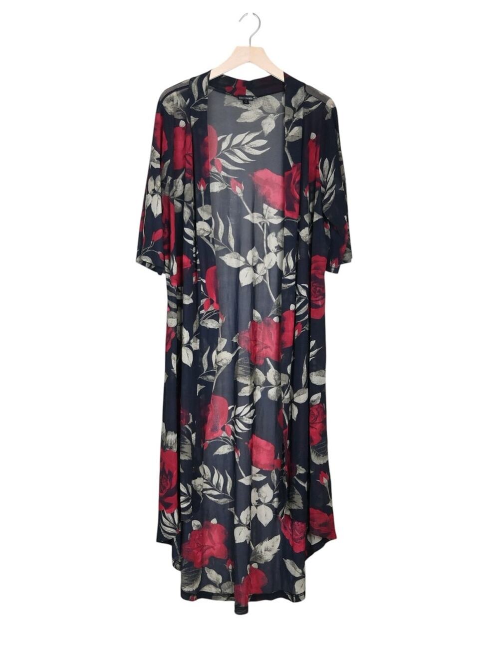 Coco + Carmen Women's OS Longline Sheer Floral Kimono Duster